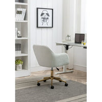 Modern Teddy Home Office Chair Swivel Desk Chair Adjustable Accent Armchair Upholstered Modern Desk Chair with Gold Base Ergonomic Study Seat Vanity Stools for Living Room Bedroom, White