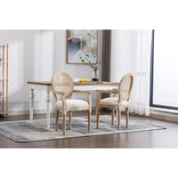French Country Dining Chairs Set of 2,Solid Wood Frame Antique Painting Linen Fabric Accent Chair,Tufted Upholstered Rattan Back Vanity Chair Armchair