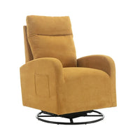 360 Degree Swivel Rocking Recliner Chair, Modern Lounge Sofa Chair with Side Pocket and High Backrest, Nursery Glider Chair with Metal Base, Ergonomic Chair for Office Living Room Cinema, Yellow