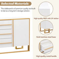 Storage Cabinet, 59" Sideboard Buffet Cabinet with 3 Drawers and 2 Doors, Modern Style Kitchen Cupboard Cabinet with Gold Metal Legs for Living Room Entryway, 59"L x 15.7"W x 31.5"H, White