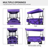 Portable Wagon Cart with Wheel, Utility Collapsible Kids Wagon with Canopy, Outdoor Beach Trolley Cart for Garden Camping Picnic Sports, Weight Capacity 250lbs, Purple