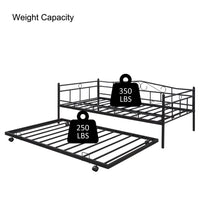 Twin Daybed with Trundle,Pullout Trundle Bed with 4 Casters, Metal Sofa Bed with Slat Support, for Kids Teens Adults Living Room, Guest Room, No Box Spring Needed, Black