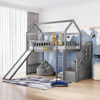 Loft Bed with Slide, House Loft Beds Twin Size with Step Storage Drawers Stairway Playhouse Bed for Kids Toddlers Girls/Boys, Gray