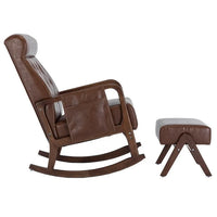 Rocking Chair With Ottoman, Mid-Century Upholstered Rocking Armchair with Thick Padded Cushion & Side Pocket & High Backrest, Nursery Glider Rocker Chair for Living Room Bedroom, Brown PU