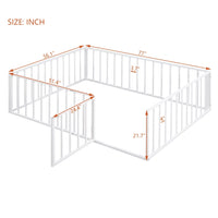 Full Size Floor Bed for Kids and Toddlers, Metal Montessori Floor Bed with 21.7" High Full-Length Fence and Door, Safety Montessori Bed Frame for Kids Girls and Boys, No Slats Supports, White