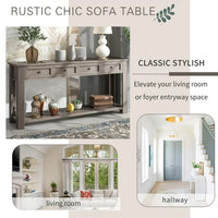 64"Long Console Table, Narrow Sofa Table with 4 Storage Drawers&Bottom Shelf, Storage Console Table, Classic Accent Retro Entryway Sofa Table for Entryway,Hallway, Livingroom, Gray Wash