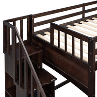 Twin XL Loft Bed with Desk and Stairs, Wooden Stairway Loft Bed with Twin Size Trundle and 3 Storage Drawers Underneath, Multifunctional Bed Frames for Kids Teens Bedroom, Guest Room, Home, Espresso