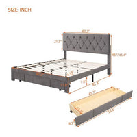 JINS & VICO Platform Bed, Queen Size Platform Bed Frame with a Big Drawer and Button Tufted Headboard, Velvet Upholstered Storage Platform Bed for Kids Adults Bedroom, Gray