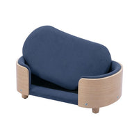 Modern Elevated Dog Cat Bed Pet Sofa with Solid Wood Legs and Bent Wood Back, Velvet Cushion, Sofa-Style Pet Beds for Small/Medium/Large Dogs & Cats, for Indoor, Small Size, Dark Blue