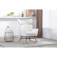 Rocking Accent Chair,Upholstered Glider Rocker Chair with Fabric Padded Seat and Solid Wood Base,High-Backrest Armchair Side Chair,Comfortable Nursery Chair for Living Room Bedroom Office,Beige