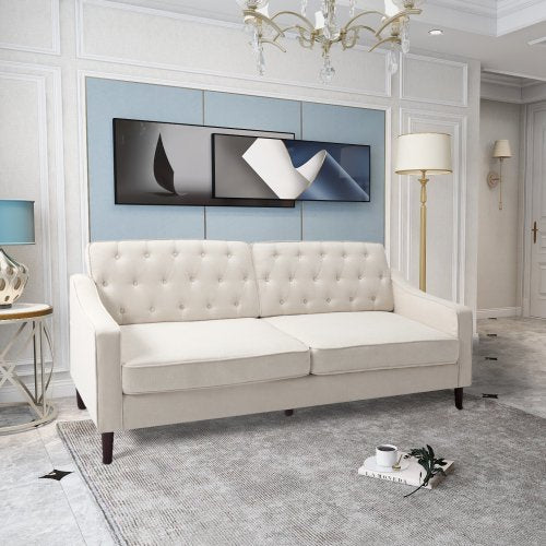 2 Seat Sofa Couch with Square Arms,Modern upholstered Fabric Tufted Polyester Loveseat Sofa with Removable Cushions and Solid Wood Legs, Suitable for Living Room Apartment Office(Beige)