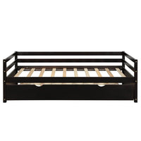 Arcticscorpion Wood Twin Daybed with Trundle, Pull-out Combination Bed with Casters for Kids Girls Boys Teens Indoor, Space-Saving, No Box Spring Needed, Espresso