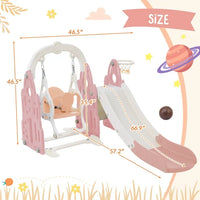 Toddler Slide and Swing Set, 4-in-1 Kids Slide with Height Adjustable Swing, Basketball Hoop and Climber Stairs, Toddler Playground Toddler Playset for Indoor Outdoor, Pink and White