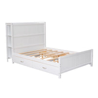 Full Size Bed Frame with 4 Storage Drawers, Wood Full Size Platform Bed with Storage Shelves Headboard, Full Storage Bed with Support Legs for Girls Boys, No Box Spring Needed, White