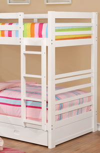 Triple Tree Twin Over Twin Transitional Bunk Bed With Two Drawers And Attached Ladder, White