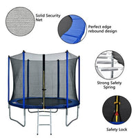 Trampolines 10 FT Recreational Trampoline with Enclosure Net, Outdoor Trampoline for Kids and Adults with Spring Pad, Jumping Mat & Ladder(Blue)