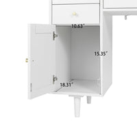 Makeup Vanity with Charging Port, Modern Dressing Table with Rattan Door and Multi-Storage, White Vanity Desk for Bedroom, Living Room, Weight Capacity 160 Pounds