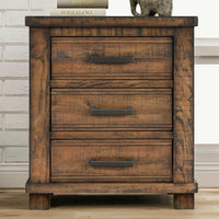 Rustic Three Drawer Reclaimed Pine Wood Nightstand, Wooden Front and Top, Industrial Style Nightstand for Bedroom, 40"W x 18"D x 49"H
