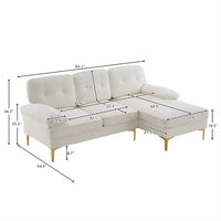 Convertible Sectional Sofa with Reversible Chaise, L-Shaped 3-Seater Sofa Couch with Metal Legs and Two Pillows, Modern Chenille Upholstered Corner Sectional Sofa for Living Room Apartment, Beige