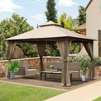 10'x13' Hardtop Gazebo Canopy, Metal Frame Double Roof Soft Top Patio Gazebo Canopy Tent for Deck Backyard Garden Lawns