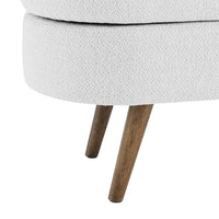 Oval Storage Bench 43.5" Modern Linen Fabric Upholstered Entryway Bench with Rubber Wood Legs Ottoman Bench Indoor Storage Bench for Living Room, Bedroom, End of Bed, Entryway, Bed Side, White