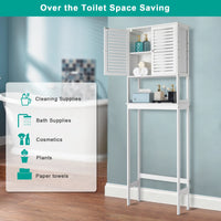 Bathroom Over The Toilet Storage Cabinet, Bamboo Over Toilet Organizer with 2 Doors, Inside Adjustable Shelf and Open Shelf, Freestanding Storage Rack for Laundry, Hotel, Restroom, White