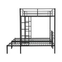 Metal Triple Bunk Bed, Full Over Two Twin Bunk Bed with Shelf & 2 Ladders, 3 Beds in 1, Metal Bed Frame with Safetyrails and Slats Support, No Box Spring Needed, Black