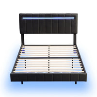 Full Size Floating Bed Frame with LED Lights and USB Charging, Upholstered Headboard Platform Bed, Non-Slip and Noise-Free, Wooden Bed Frame for Kids Teens, Adults,No Box Spring Needed, Black