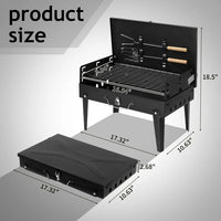 Camping Campfire Grill with Lid, Portable Folding Square Charcoal Grills, Adjustable Height Small BBQ Grill with Barbecue Spatula, Anti-scald Handle and Barbecue Spit for Outdoor Cooking, Bonfire