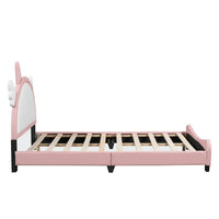 Full Size PU Leather Upholstered Princess Bed, Platform Bed Frame with Unicorn Shape Headboard and Footboard for Kids, Low Full Bed Frame for Girls, Teens, Adult