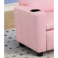 Kids Recliner Chair with Cup Holder,Toddler Recliners for Kids Age 0-5 with Side Pockets and Non-Slip Footstool,PU Leather Armrest Sofa Couch,Single Theater Seating Chair for Girls Boys Kids,Pink