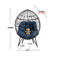 Oversized Rattan Wicker Egg Chair, Patio Egg Basket Chair with Soft Cushion, Teardrop Cuddle Seat & Sturdy Steel Frame, for Living Room, Backyard, Balcony, Patio,Navy Blue