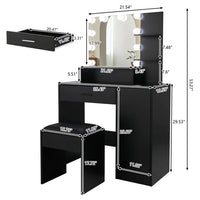 Black Bedroom Makeup Vanity Set, Vanity Desk with Light, Mirror and Cushioned Stool, Modern Makeup Dressing Table for Girls, Wife, Daughter, Mother, Adjustable Light Brightness
