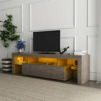 Modern LED TV Stand TV Cabinet Fit Up to 70 inch TV, TV Cabinet with 2 Large Storage Drawer, Floor TV Wall Cabinet, Entertainment Center Media Console, 20 Minutes Quick Assembly, Brown