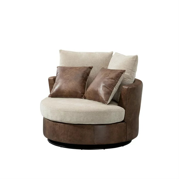 Swivel Accent Barrel Chair, Modern Upholstered Barrel Chair with 4 Pillows and Metal Base, Comfy 42.2