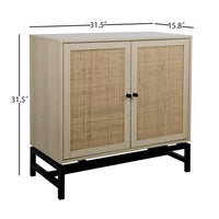 31.5inch Storage Cabinet, Accent Cabinet with Rattan Decorated Doors and 1 Adjustable Inner Shelves, Sideboard Buffet Table for Living Room Hallway and Kitchen, Natural