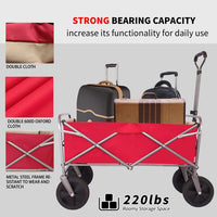 Collapsible Heavy-Duty Wagon with Double Brake and Anti-Steel Frame,Multipurpose Wagon Cart,Folding Camp Wagon Cart with Flexible Handle and Wheels, Utility Pull Cart Grocery Cart with Two Extra Bags