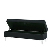 Storage Bench for Bedroom End of Bed, 55.9" Upholstered Velvet Storage Ottoman Bench, End of Bed Storage Bench with Thick Cushion and Metal Legs Window Bench Seat for Living Room Bedroom, Black