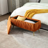 Storage Ottoman Bench for Bedroom End of Bed, Upholstered Fabric Storage Ottoman with Safety Hinge, Modern Woven Storage Bench Entryway Padded Footstool for Living Room and Bedroom, Orange