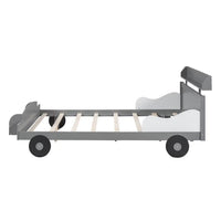 Full Size Car-Shaped Bed with Wheels, Wooden Platform Bed Frame with Storage Shelf for Kids Boys Girls Bedroom Playroom Easy Assembly, No Box Spring Required, Gray