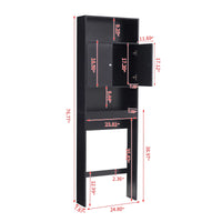 Over The Toilet Storage Cabinet for Bathroom Storage, Bathroom Organizer Shelf Over Toilet with 2 Open Shelves and Cabinets, Above Toilet Storage Cabinet for Bathroom Space Saving, 76.77 in H, Black