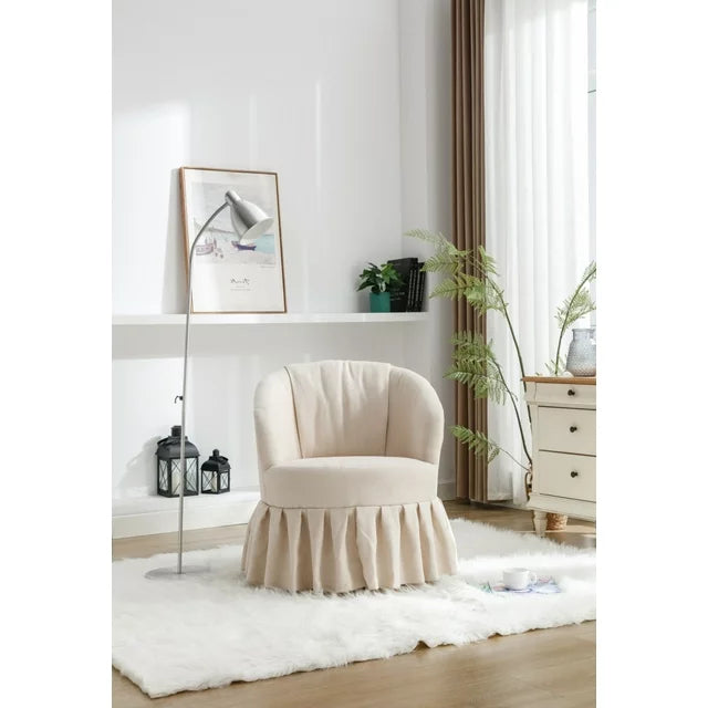 Swivel Accent Chair, Linen Fabric Barrel Chair Auditorium Chair With Pleated Skirt, 360 Degree Swivel Comfy Accent Sofa Armchair For Living Room Bedroom Auditorium Lounge Hotel, Beige