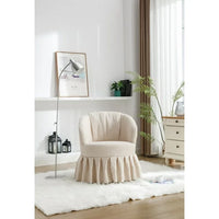 Swivel Accent Chair, Linen Fabric Barrel Chair Auditorium Chair With Pleated Skirt, 360 Degree Swivel Comfy Accent Sofa Armchair For Living Room Bedroom Auditorium Lounge Hotel, Beige