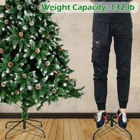 6FT Pre-Decorated Artificial Flocked Christmas Tree, Snowy Pine Cone Holiday Decoration w/ 920 Tips Branch & 52 Pine Cone,Sturdy Metal Stand