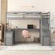 Twin Loft Bed, High Loft Bed with Stairs and Desk, Solid Wood Loft Bed Frame with Storage 7 Drawers 2 Shelves and 1 Cabinet, Suitable for Kids Teens Adults, Gray