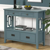 Console Table, 36inch Entryway Table with 4 Drawers and 1 Storage Shelf, Farmhouse Wooden Sofa Table for Entryway Living Room Hallway Kitchen Bedroom, Blue