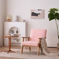Modern Accent Chair, Teddy Velvet Armchair, Upholstered Mid Century Lounge Chair with Removable Padded Cushion and Wood Frame, Comfy Reading Chair for Living Room/Bedroom, Pink