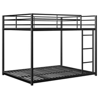 Full over Full Low Bunk Bed for Kids Teens Adults, Metal Bunk Bed Frame with Ladder and Safety Guardrails, Load-Bearing 350lb, Noise Free, Black 77.1''Lx55.9''Wx53.7''H