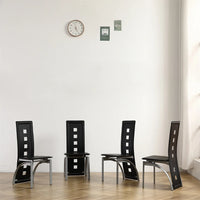 5 Pieces Dining Table Set, 43" Kitchen Table with Tempered Glass Tabletop & 4 PU Padded Dining Chairs, Modern Dining Table Set for 4 with Stainless Legs, Black