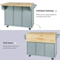 Kitchen Island Cart with Drop-Leaf Counter Top, Rolling Mobile Kitchen Island Kitchen Storage Cabinet Kitchen Cart on Wheels with Internal Storage Cabinet, Spice Rack, Towel Rack & 3 Drawers, Blue